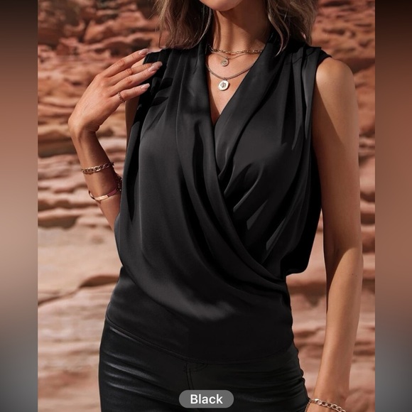 Elegant Classy Overlay Sleeveless Office Work Top Blouse - Picture 1 of 10